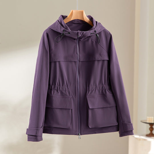 Damen Leichte Funktions-Utility-Jacke mit Kapuze, Kordelzug-Taille und aufgesetzten Klappentaschen Shop Nory