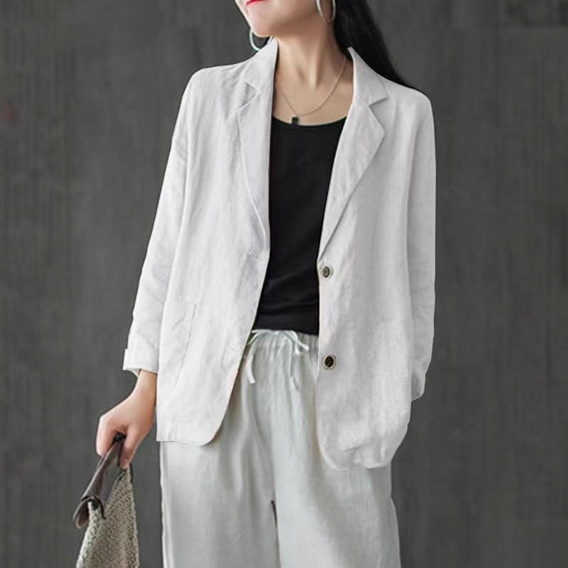 Damen Leinenblazer im lässigen Stil mit lockerer Passform und aufgesetzten Taschen Shop Nory