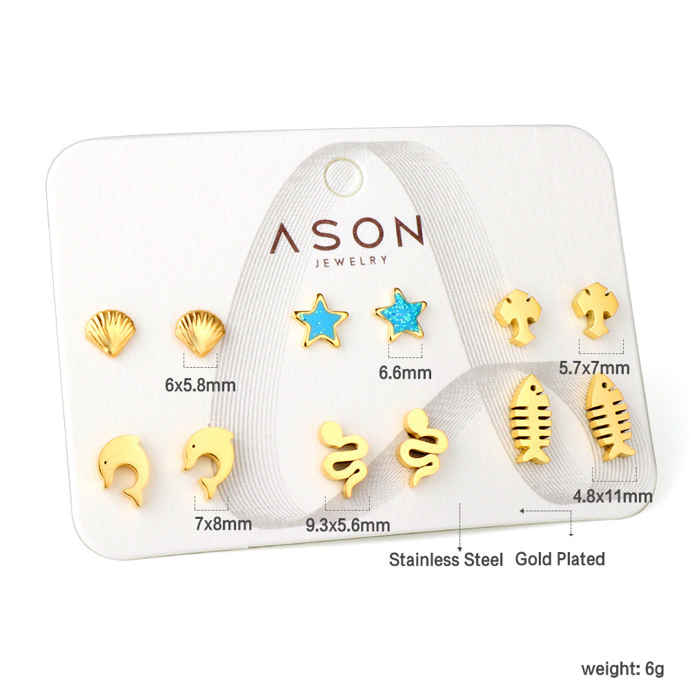 Damen Ohrstecker Set aus goldplattiertem Edelstahl mit verschiedenen Designs Shop Nory