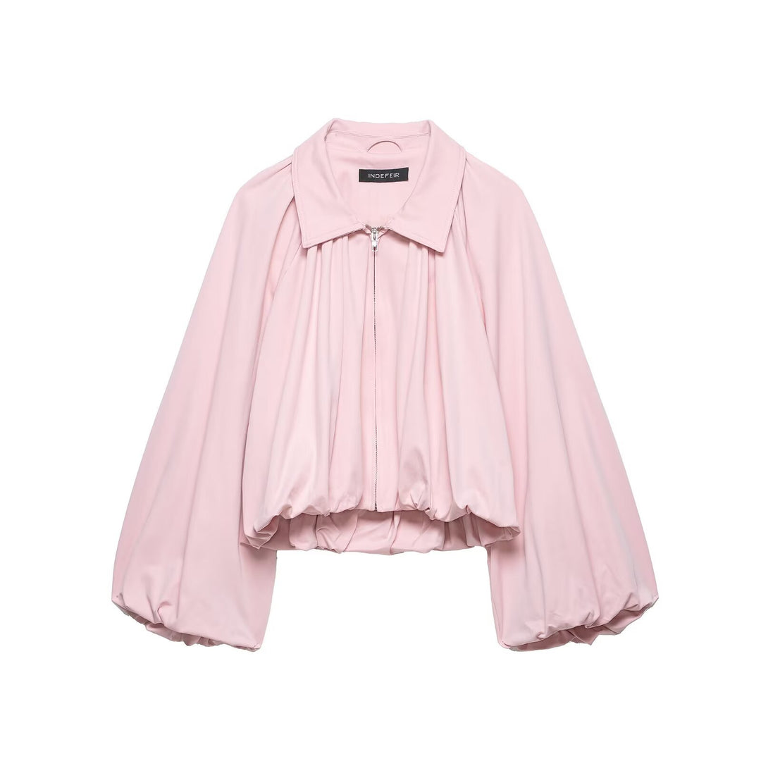 Damen Kurzjacke mit übergroßen Ballonärmeln und Reißverschluss Shop Nory