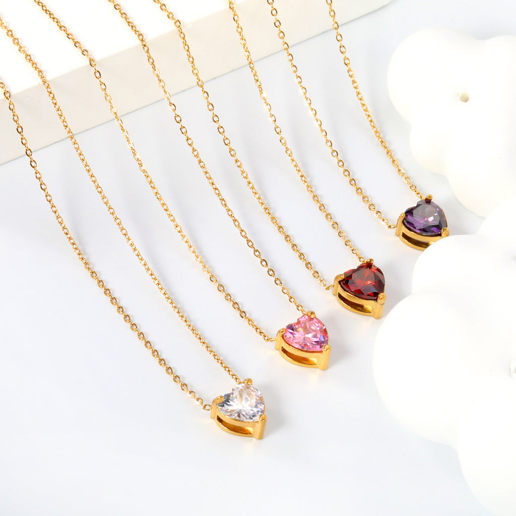 Damen Halskette mit herzförmigem Kristallanhänger und verstellbarer Kette Shop Nory