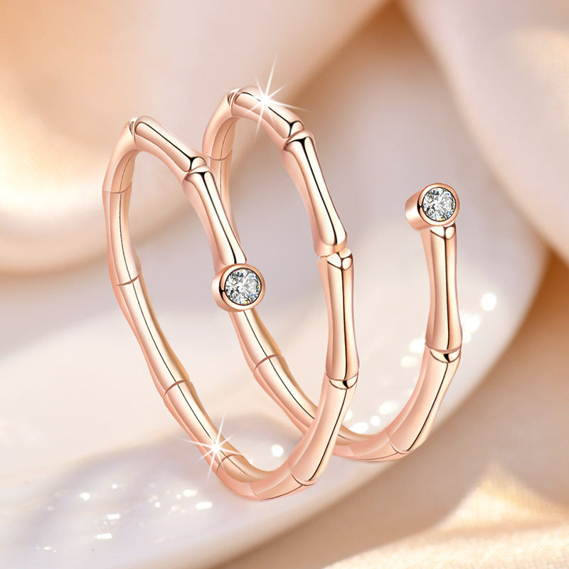 Damen Offener Ring mit filigranem Bambus-Design und funkelndem Zirkonia Shop Nory