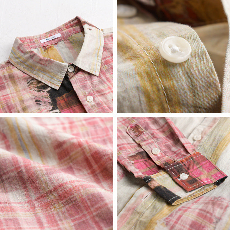 Herren Relaxed Patchwork-Karo Hemdjacke mit ausgefransten Kanten und Crinkle-Finish Shop Nory