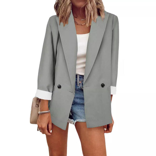 Damen Oversize Longline-Blazer mit 3/4-Ärmeln, Kontrastumschlag und aufgesetzten Taschen Shop Nory