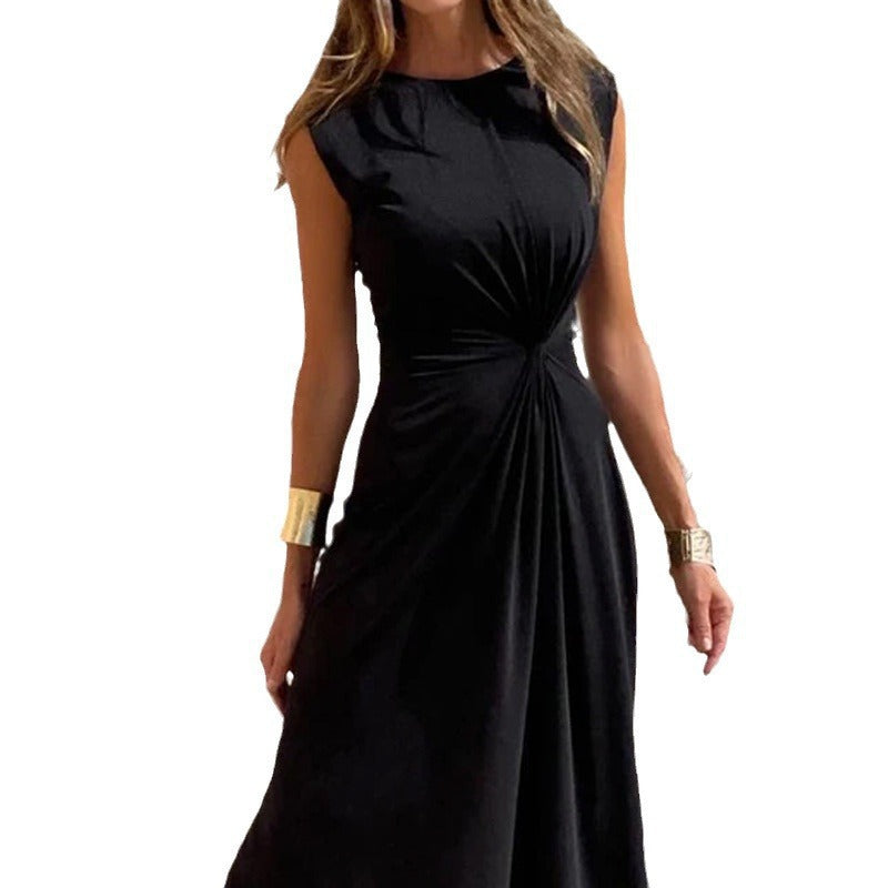 Damen Elegantes Maxikleid mit Raffungen und Rundhalsausschnitt