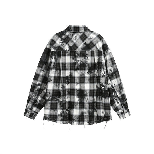 Herren Oversize-Karo-Hemdjacke mit ausgefranstem Saum und Brust-Reißverschlusstasche Shop Nory