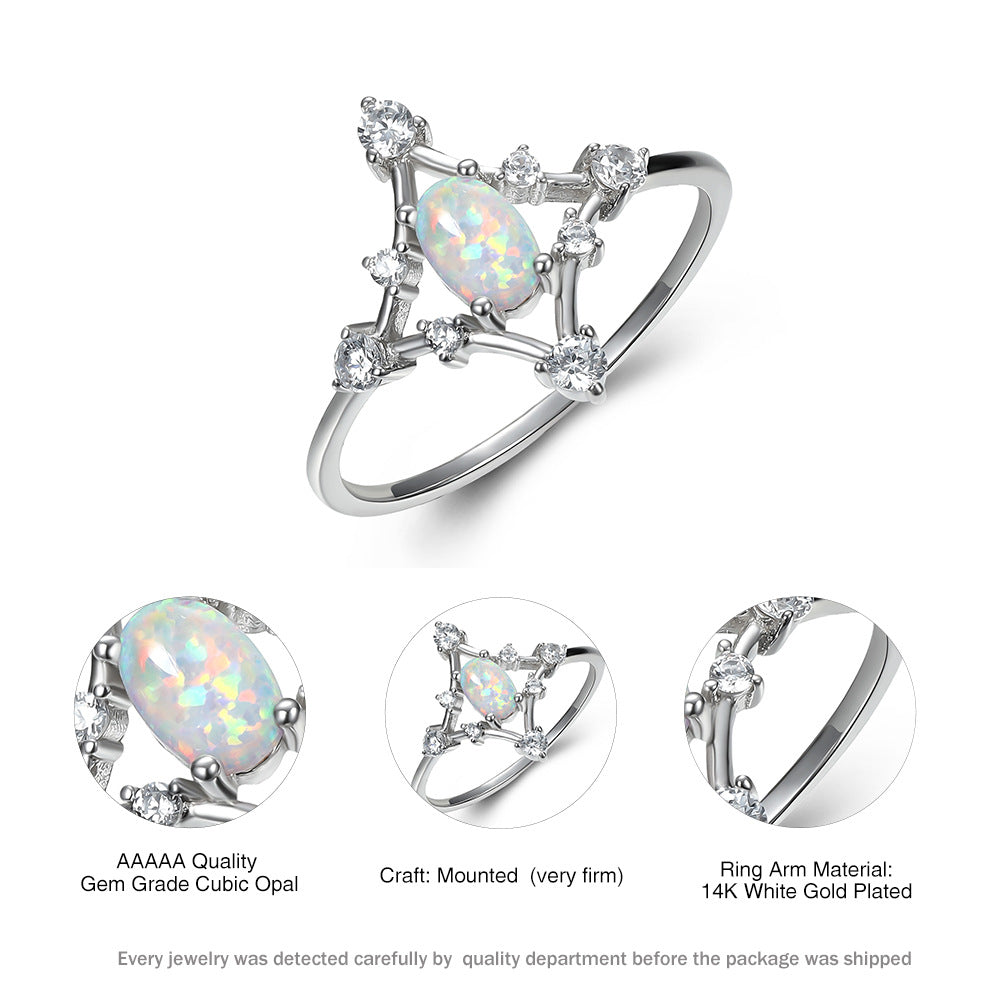 Damen Ring mit funkelnden Zirkonia und schimmerndem Opal-Motiv Shop Nory