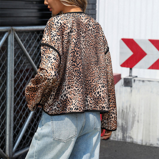 Damen Leichter Leopard-Print Blouson mit Kontrastpaspel und aufgesetzten Taschen Shop Nory