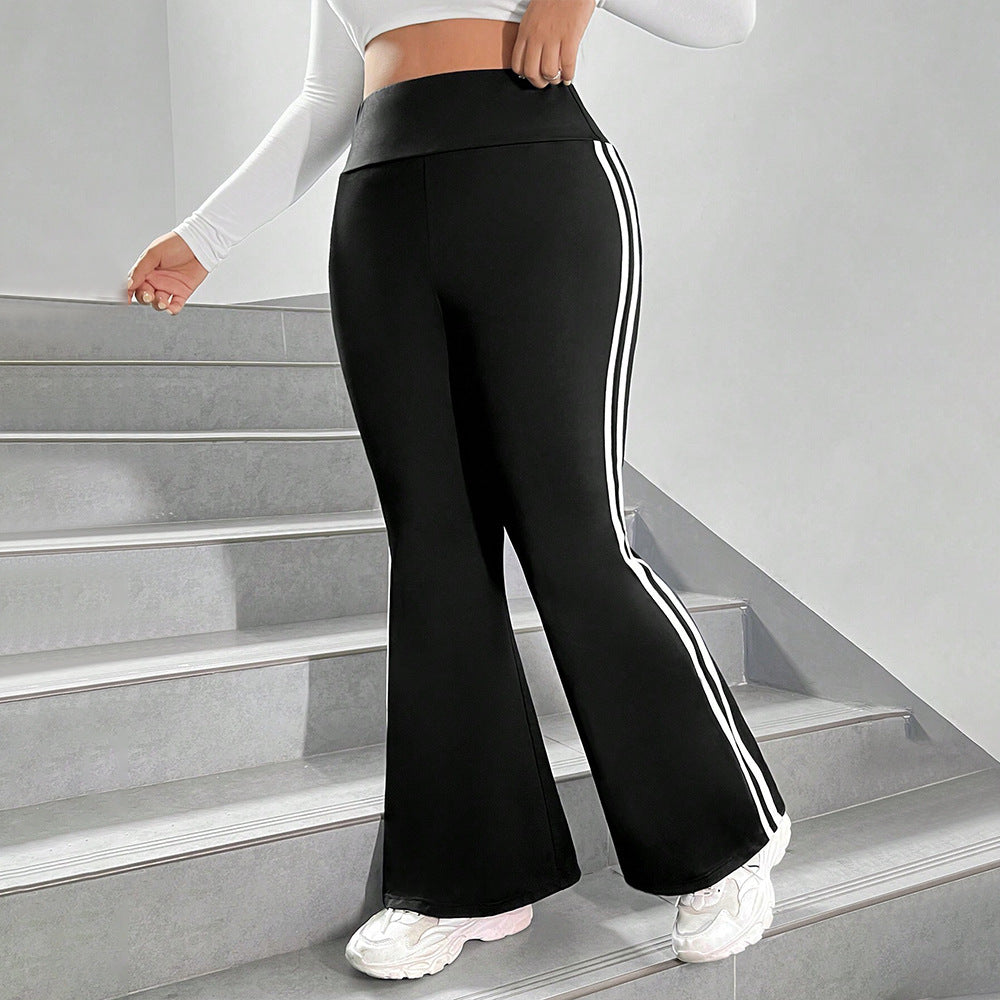 Damen Sportliche Flared Leggings mit elastischem hohen Bund und seitlichen Streifen Shopnory