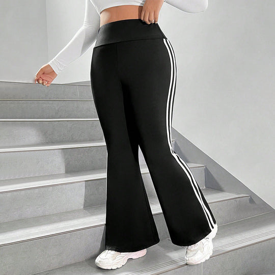 Damen Sportliche Flared Leggings mit elastischem hohen Bund und seitlichen Streifen Shopnory