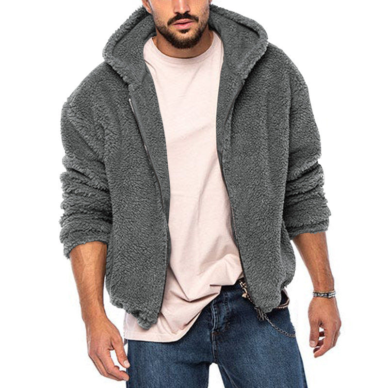 Herren kuschelige Fleecejacke mit großzügiger Kapuze und Reißverschluss