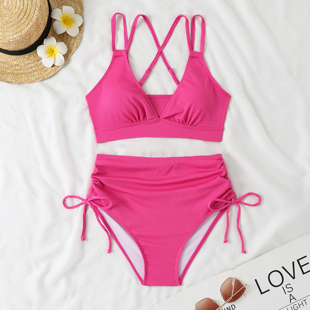 Damen Bikini-Set mit verstellbarem Kreuzträger und hoch geschnittenem Höschen