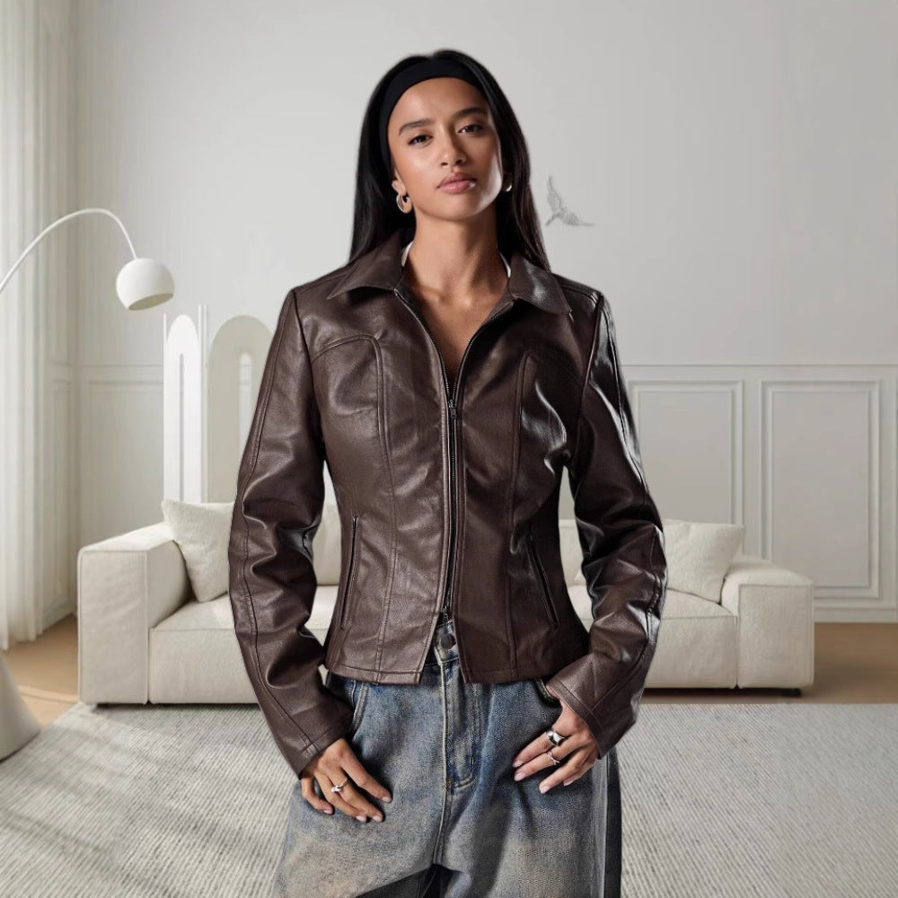 Damen Hochwertige Kunstlederjacke im figurbetonten Schnitt Shopnory