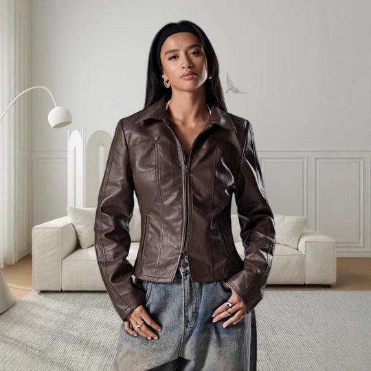 Damen Hochwertige Kunstlederjacke im figurbetonten Schnitt Shopnory