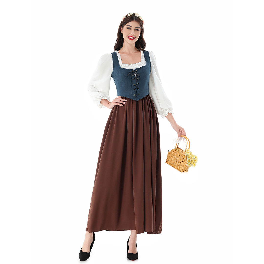 Damen nan historisches Mittelalterkleid mit geschnürter Miederweste, rüschiger Bluse und weitem Maxirock Shop Nory