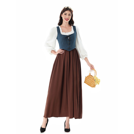 Damen nan historisches Mittelalterkleid mit geschnürter Miederweste, rüschiger Bluse und weitem Maxirock Shop Nory