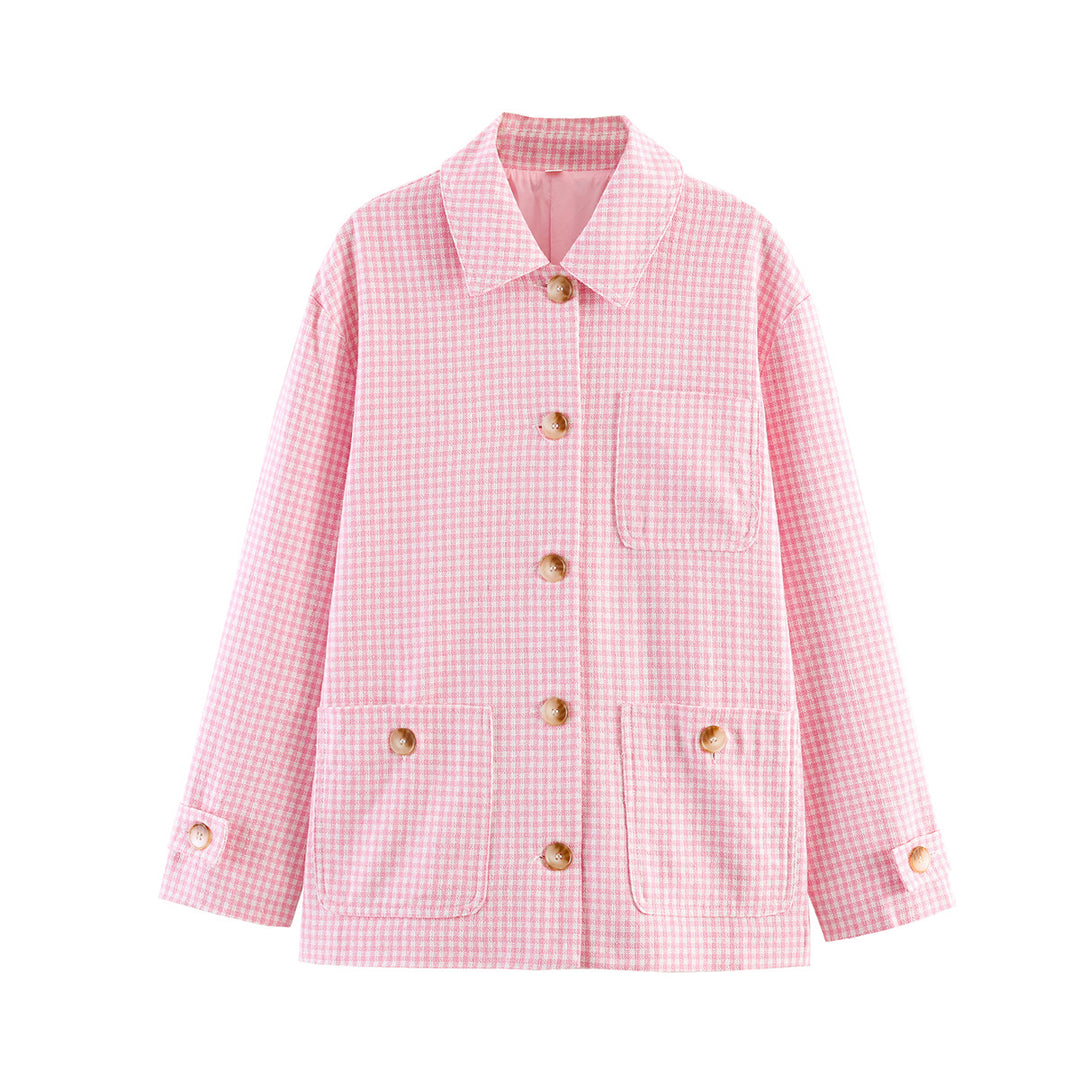Damen Boxy-Übergangsjacke mit Karomuster, Hemdkragen und aufgesetzten Taschen Shop Nory