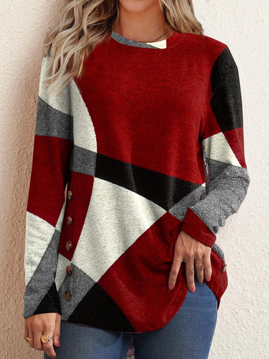 Damen Geometrischer Übergroßer Strickpullover mit Knopfdetails an der Seite Shop Nory