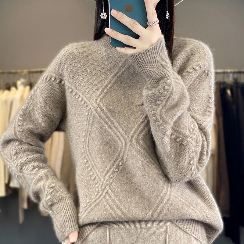 Damen Kuscheliger Mohair‑Look Oversize‑Pullover mit Rautenstruktur und Noppen‑Details Shop Nory