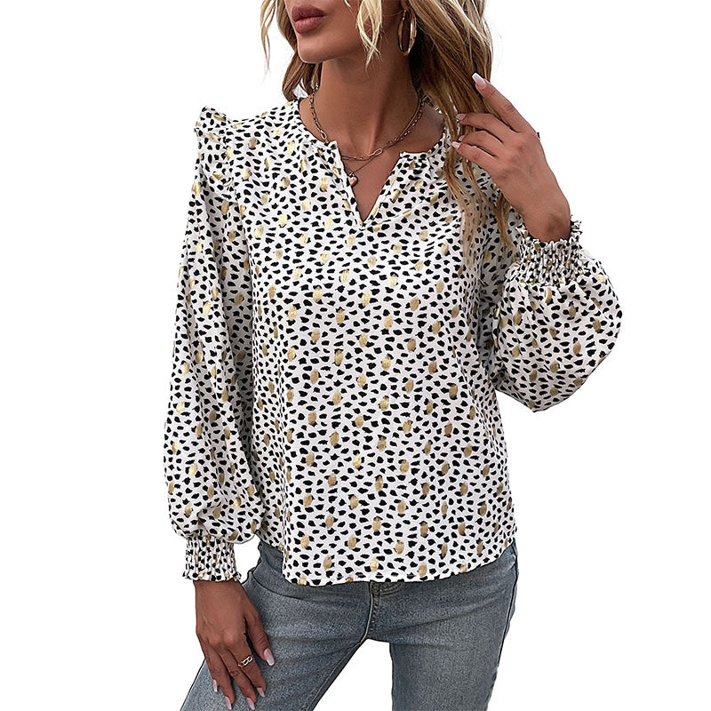 Damen Leichte Viskose-Optik Bluse mit V-Schlitz, Volumenärmeln & Smokbündchen Shop Nory