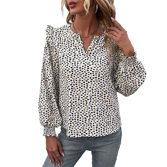Damen Leichte Viskose-Optik Bluse mit V-Schlitz, Volumenärmeln & Smokbündchen Shop Nory