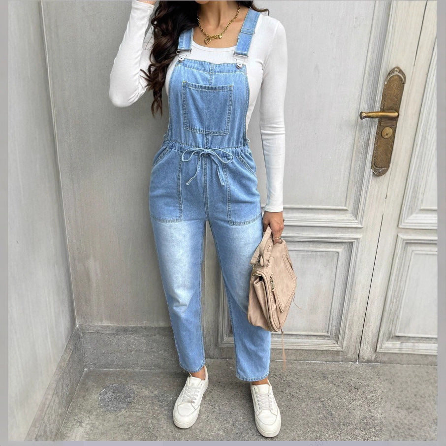 Damen Latzhose im Overall-Stil mit Tunnelzugbund und geradem Bein Shop Nory