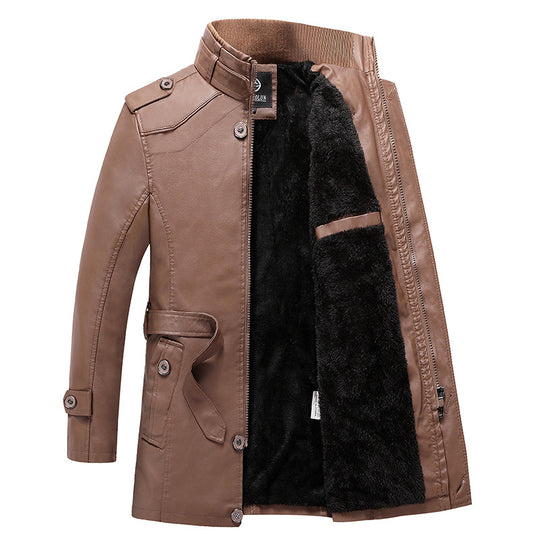Herren Taillierter Leder-Trench mit Gürtel und Ziernähten Shop Nory