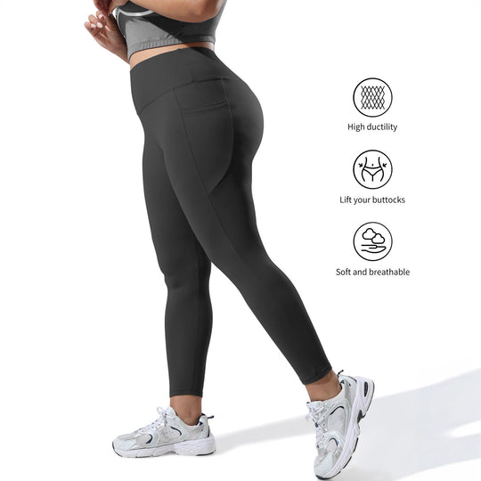 Damen High-Waist Sportleggings mit tiefer Seitentasche und stützendem Komfortbund Shopy Nory