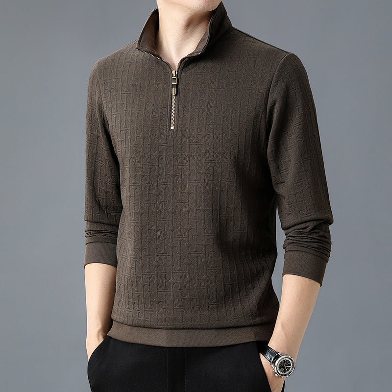 Herren Struktur-Jacquard Troyer mit kurzem Reißverschluss und Stehkragen Shop Nory