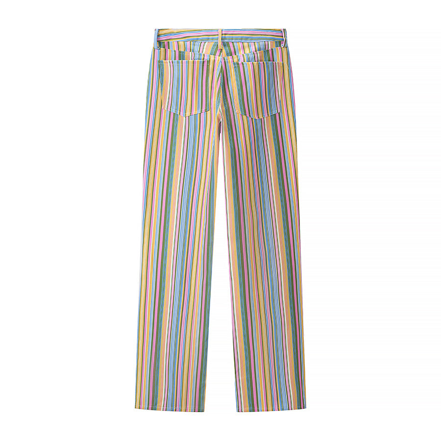 Damen Gestreifte gerade geschnittene Hose mit hoher Taille und Fünf-Taschen-Schnitt Shop Nory