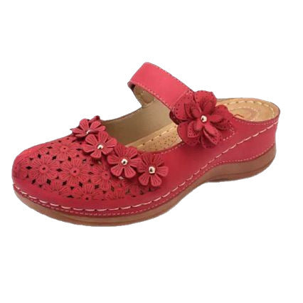 Damen Clogs mit blumigen Applikationen und verstellbarem Riemen