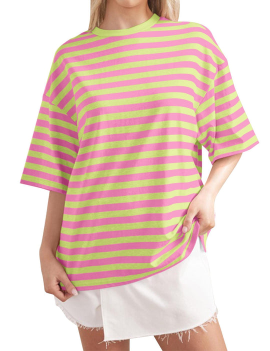 Damen Lässiges Oversized T-Shirt mit gestreiftem Muster