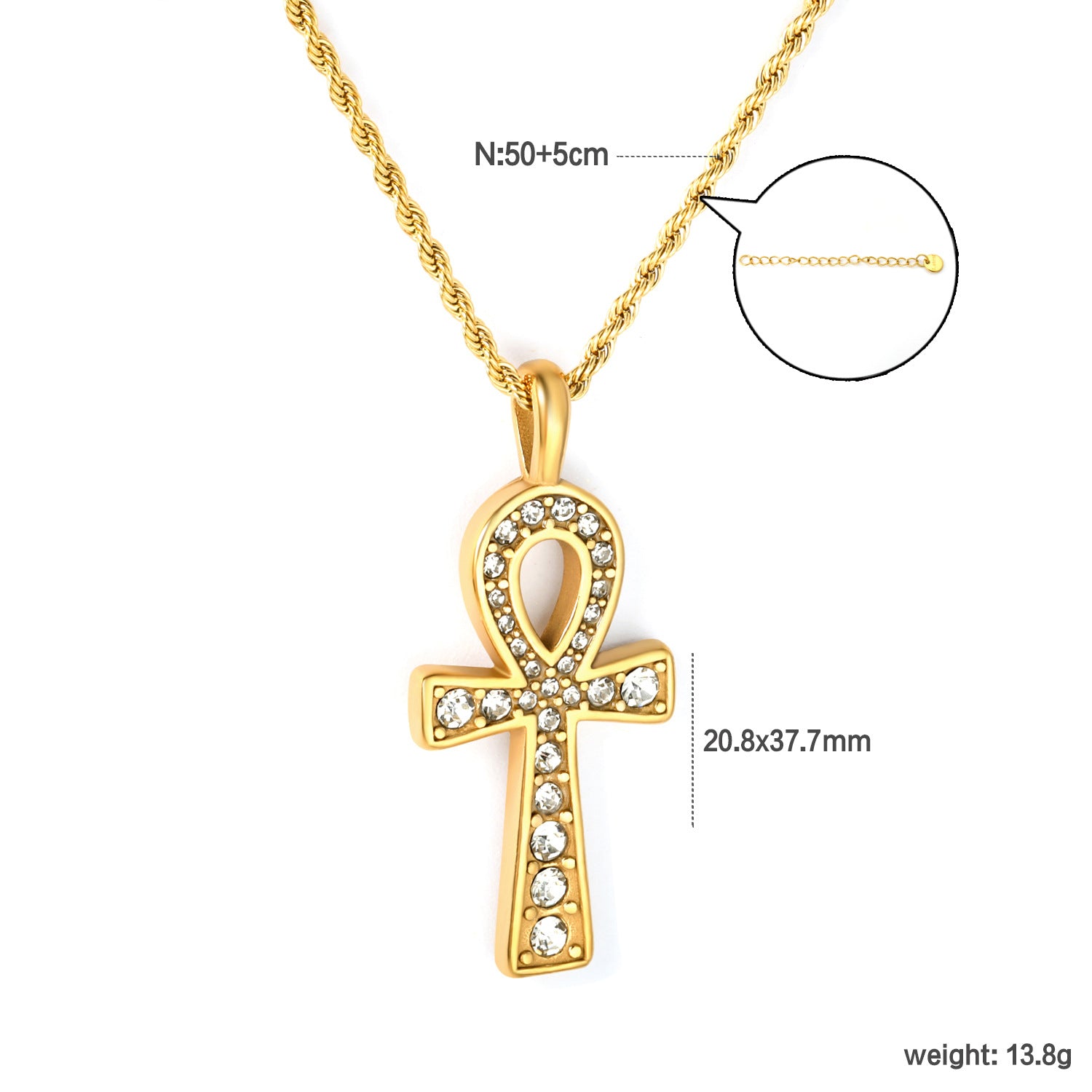 Damen Halskette mit funkelndem Kreuz-Anhänger aus hochwertigem Edelstahl und goldplattierter Oberfläche Shop Nory