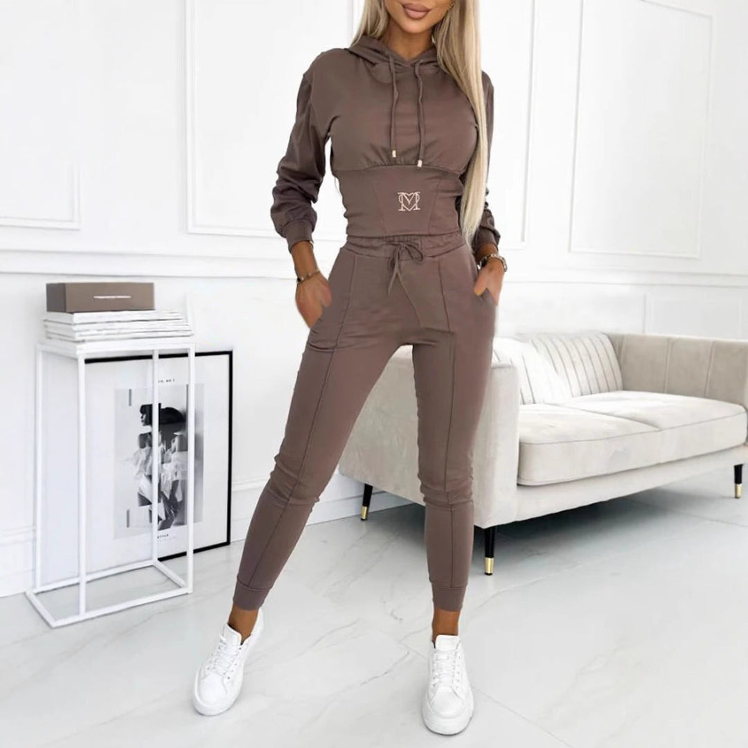 Damen Sportliches Jumpsuit-Set mit Kapuze und elastischem Bund