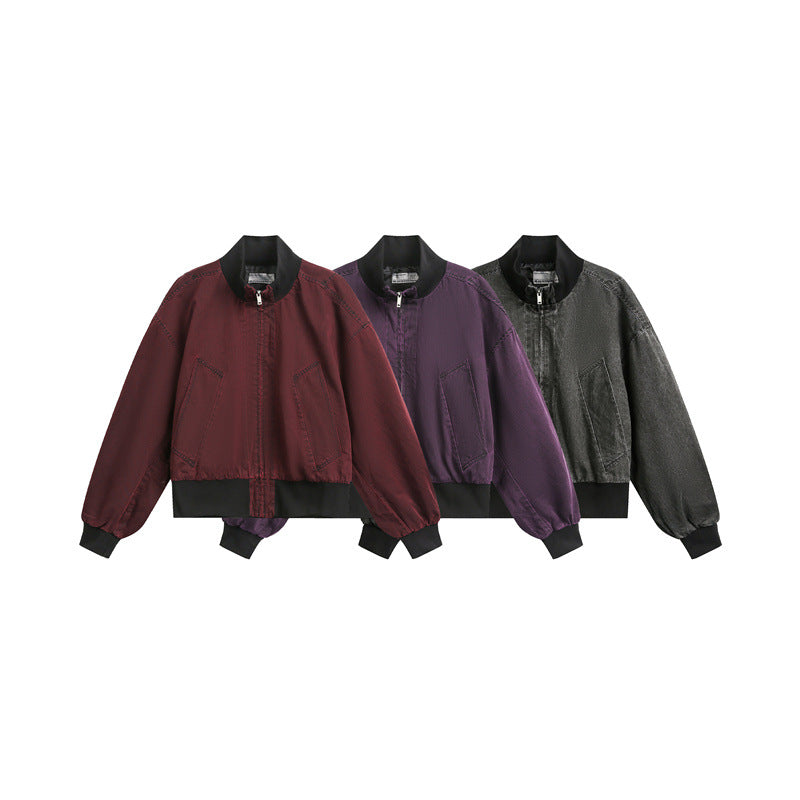 Unisex Kurz geschnittener Satin‑Bomber im Boxy‑Cut mit kontrastierendem Rippkragen und Ballonärmeln Shop Nory
