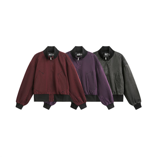 Unisex Kurz geschnittener Satin‑Bomber im Boxy‑Cut mit kontrastierendem Rippkragen und Ballonärmeln Shop Nory