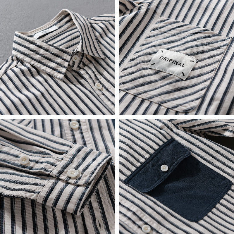Herren Gestreiftes Overshirt mit Kontrast-Brusttaschen und Kentkragen aus Baumwollmix Shop Nory