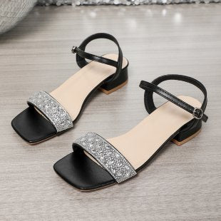 Damen Riemensandaletten mit funkelnder Strass-Applikation und elegantem Blockabsatz