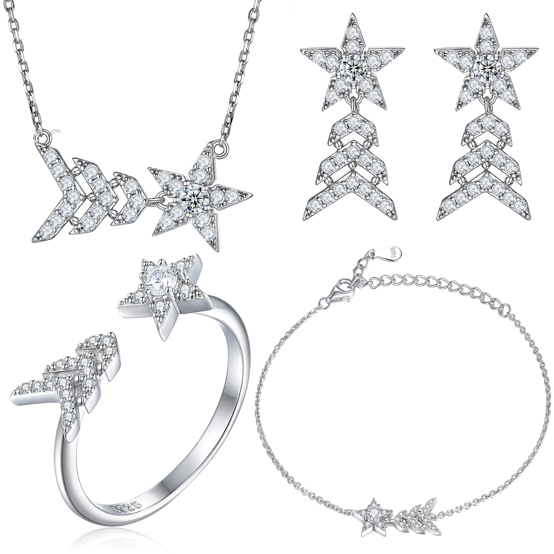 Damen Ring mit funkelndem Sternen-Design und hochwertigem Zirkonia-Besatz Shop Nory