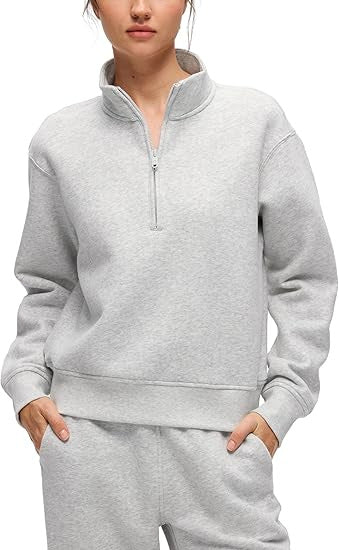 Damen Oversize-Sweatshirt mit halbem Reißverschluss, Stehkragen und Rippbündchen Shop Nory