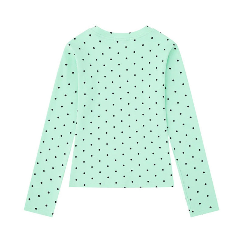 Damen Langarmshirt mit V-Ausschnitt, Polka-Dots und Statement-Print aus Baumwolljersey Shop Nory