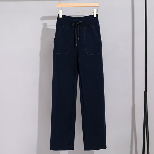 Damen Breite Baumwoll-Frottee-Loungehose mit hohem Bund und Tunnelzug Shop Nory