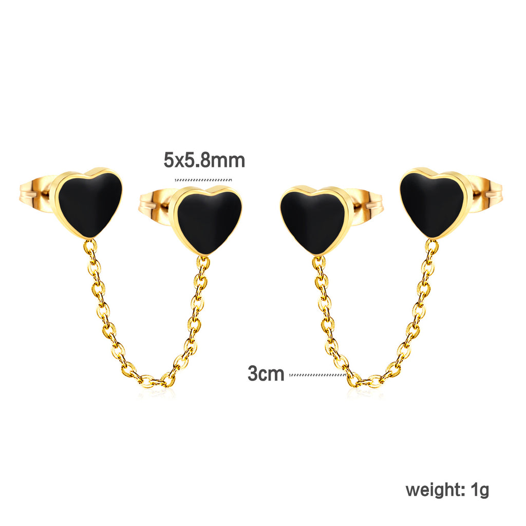 Damen Ohrstecker im Herz-Design mit goldenen Akzenten und Kettenverbindung Shop Nory
