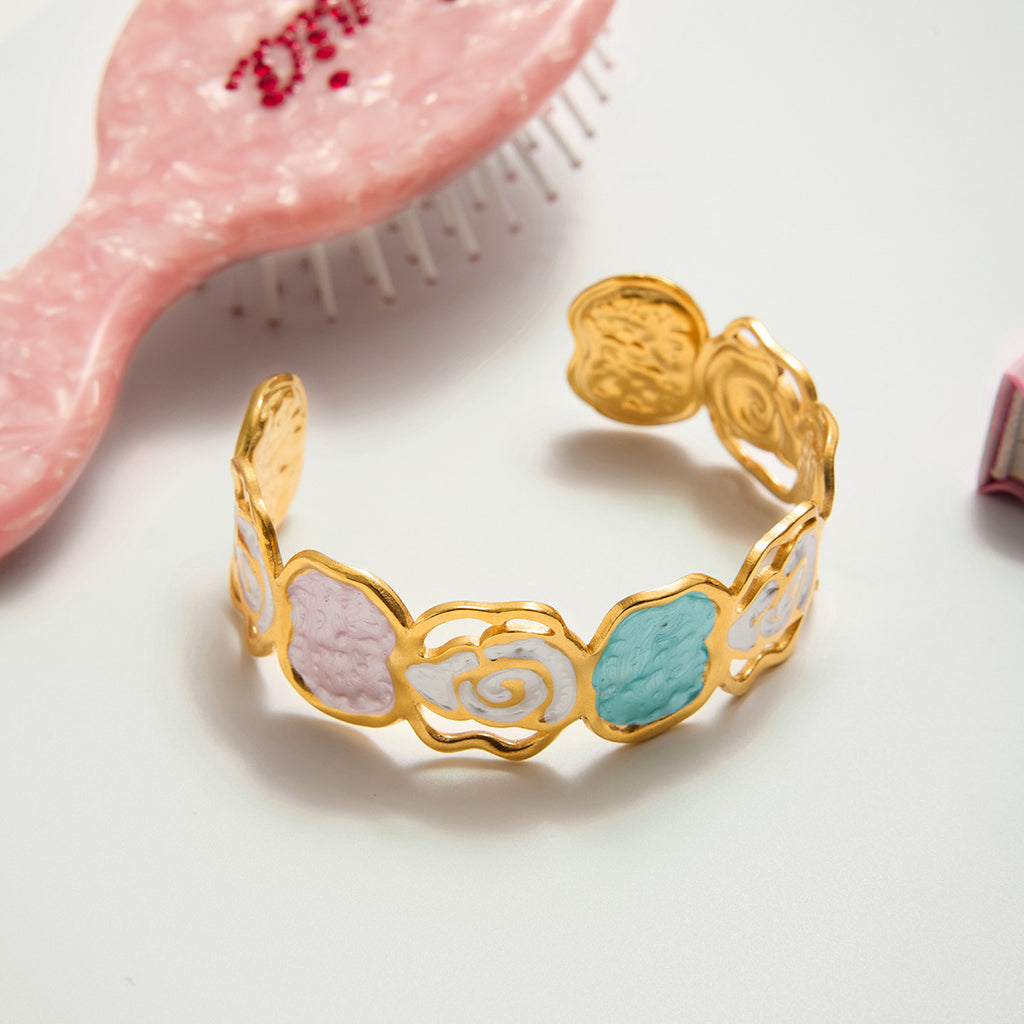 Damen Offenes Armband mit floralem Design aus hypoallergenem Edelstahl Shop Nory