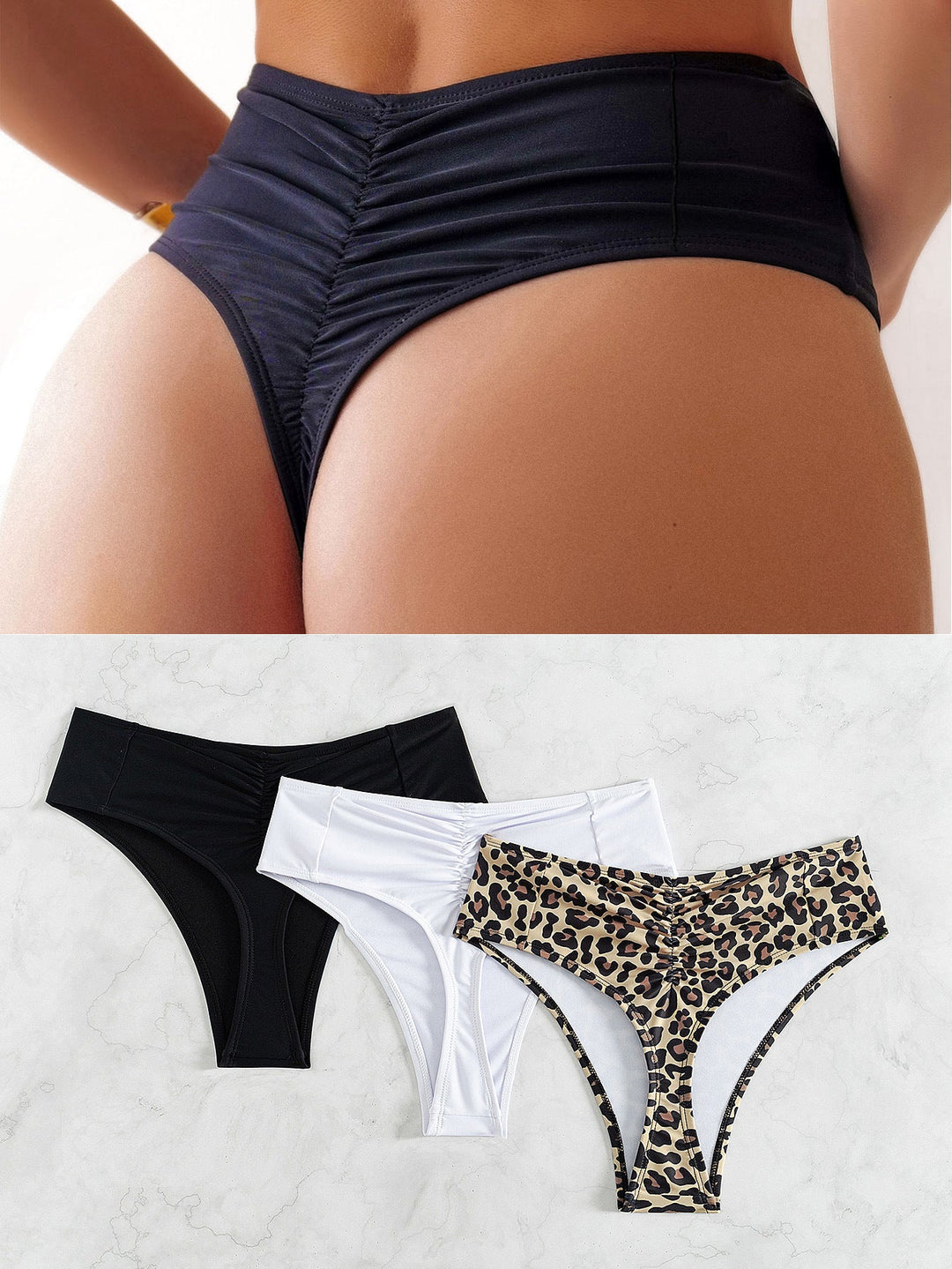 Damen Hochtaillierte Bikini-Hose mit elegantem Rüschendesign