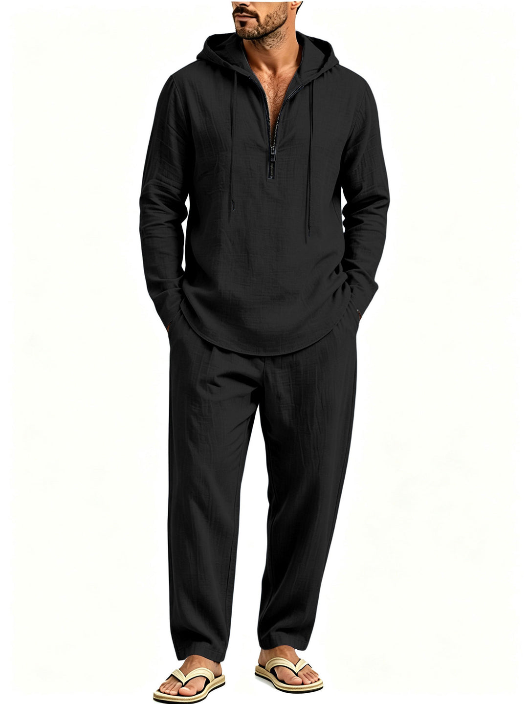 Herren Lässiges Lounge-Set mit Halbzip-Kapuzenpullover und locker sitzender Freizeit-Hose Shop Nory