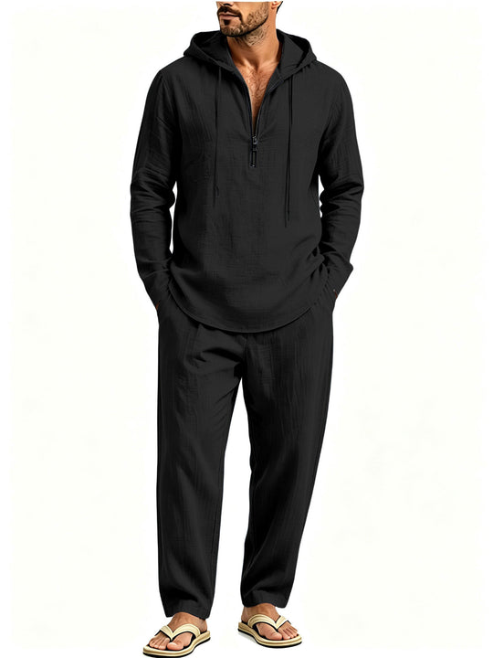 Herren Lässiges Lounge-Set mit Halbzip-Kapuzenpullover und locker sitzender Freizeit-Hose Shop Nory