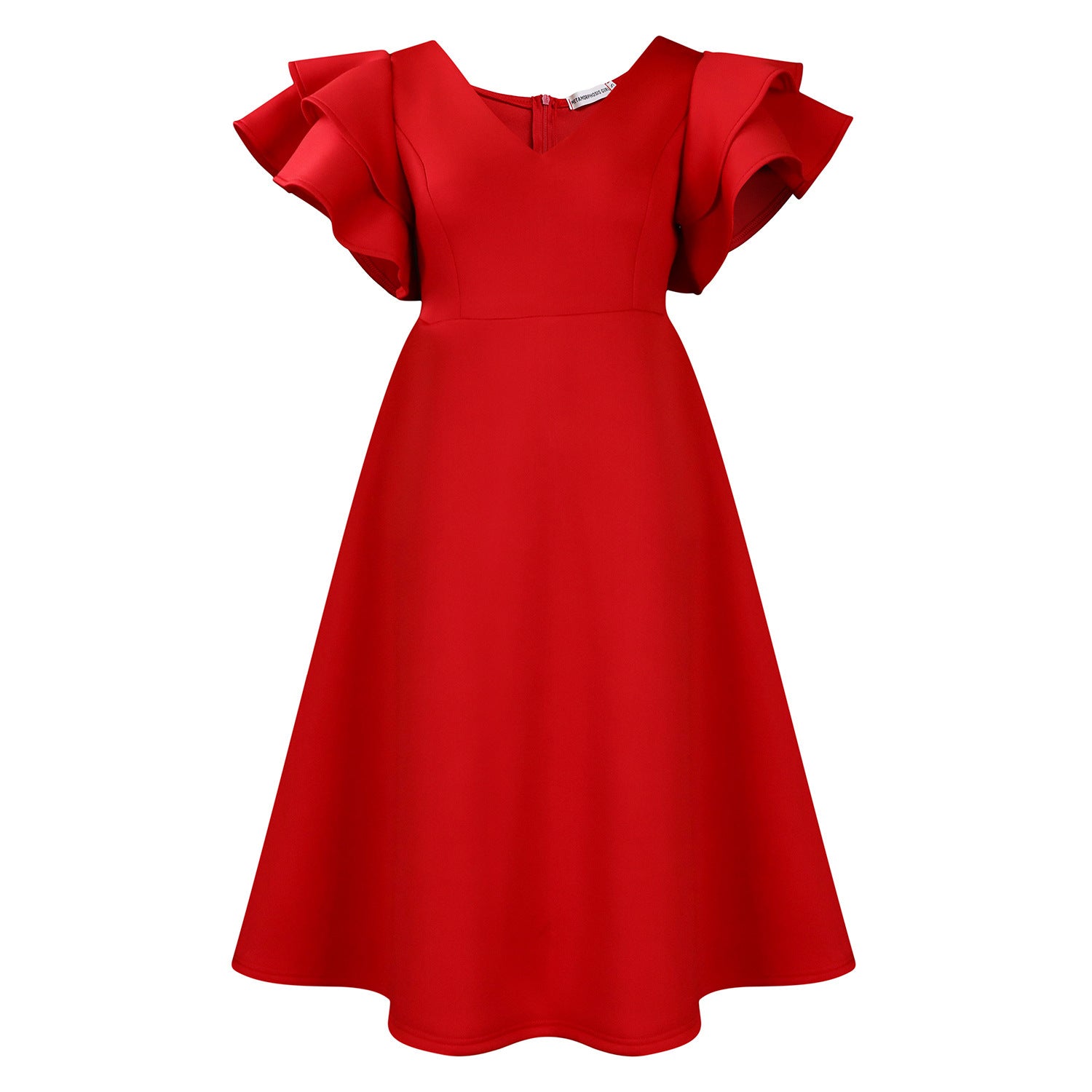 Damen Cocktailkleid A-Linie V-Ausschnitt Volantärmel