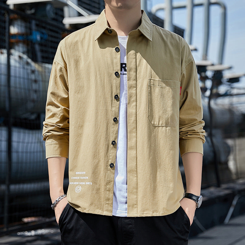 Herren Oversized-Hemdjacke im Casual-Worker-Stil mit Brusttasche und durchgehender Knopfleiste Shop Nory