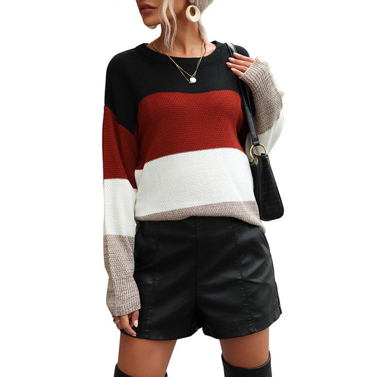Damen Oversize-Feinstrick-Pullover mit Blockstreifen und Rundhalsausschnitt Shop Nory